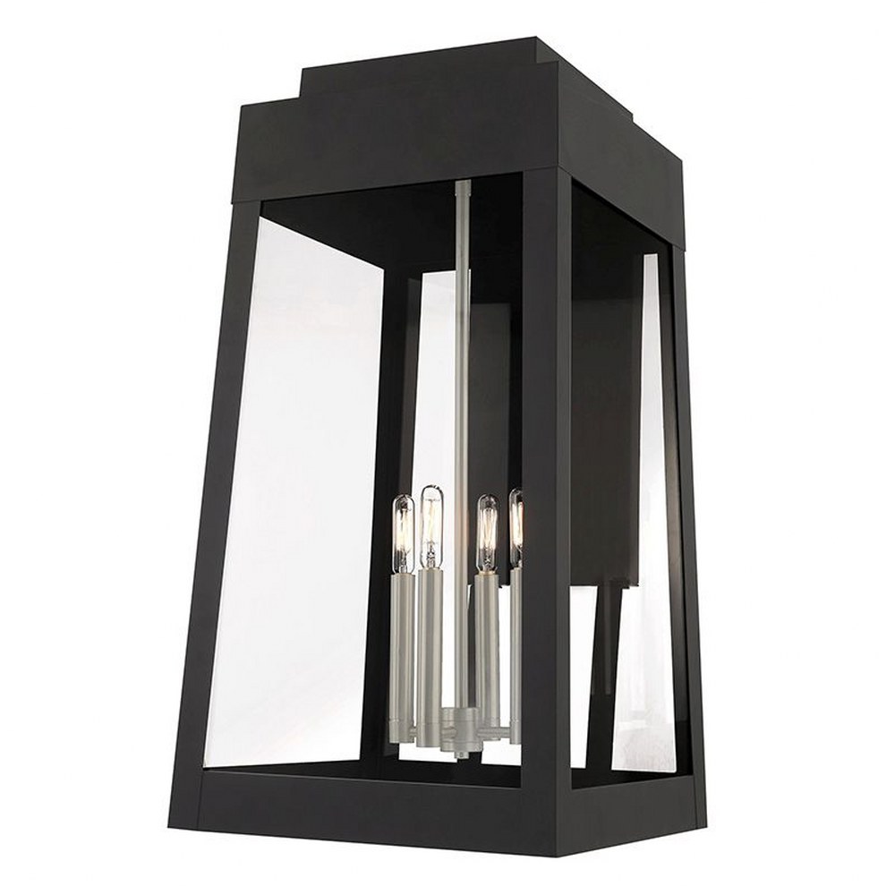 Livex Lighting-20861-04-Oslo - 4 Light Outdoor Wall Lantern in Oslo Style - 13.75 Inches wide by 26.25 Inches high   Black Finish with Clear Glass