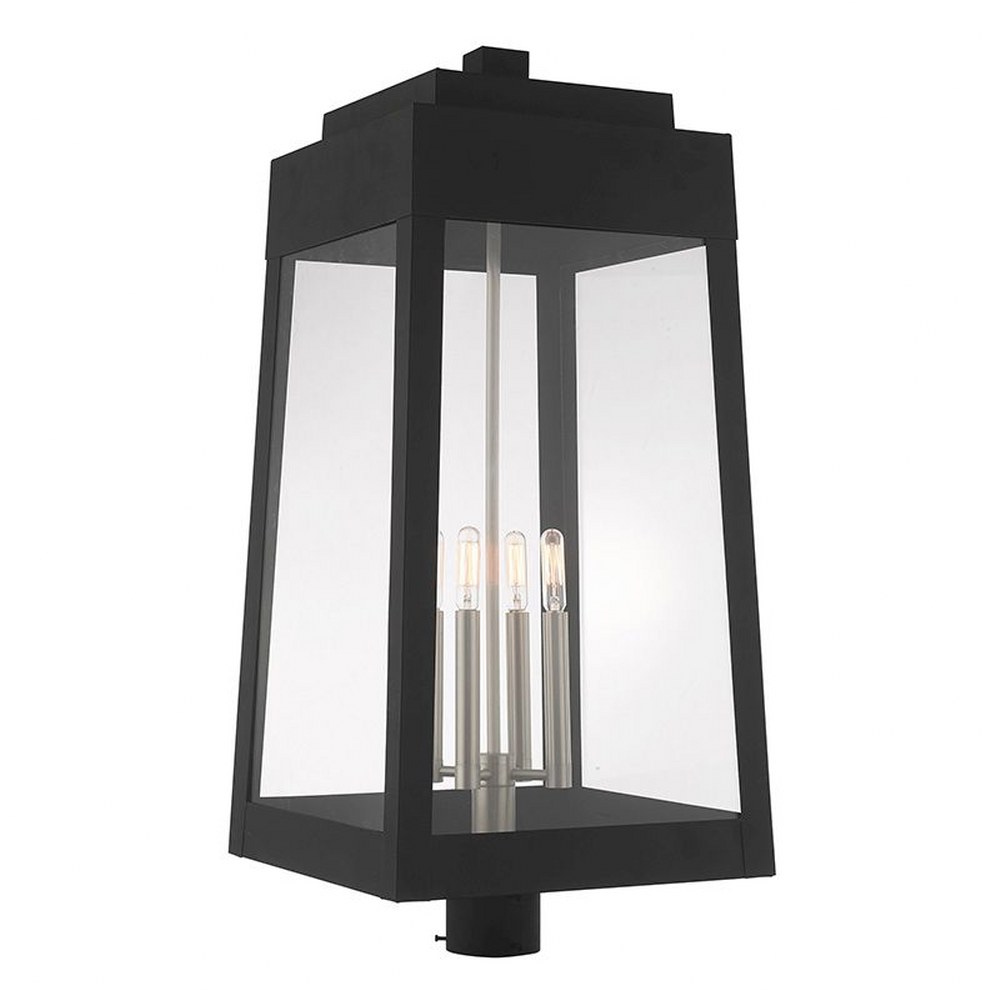 Livex Lighting-20862-04-Oslo - 4 Light Outdoor Post Top Lantern in Oslo Style - 13.75 Inches wide by 31 Inches high   Black Finish with Clear Glass