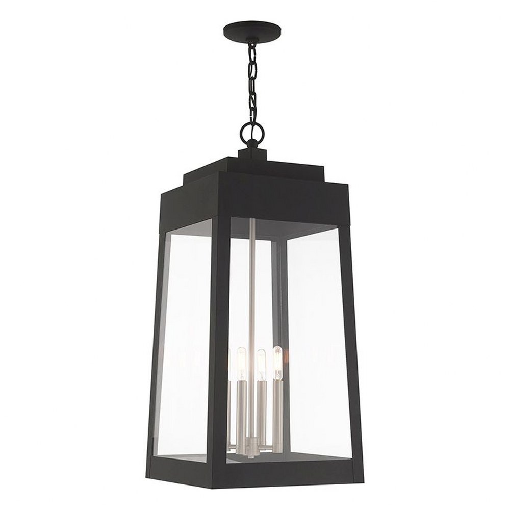 Livex Lighting-20863-04-Oslo - 4 Light Outdoor Pendant Lantern in Oslo Style - 13.75 Inches wide by 30.75 Inches high   Black Finish with Clear Glass