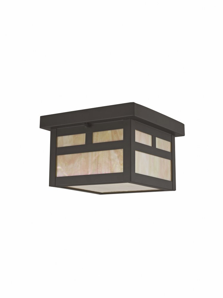 Livex Lighting-2138-07-Montclair Mission - 1 Light Outdoor Flush Mount in Montclair Mission Style - 8 Inches wide by 5.5 Inches high   Bronze Finish with Iridescent Tiffany Glass