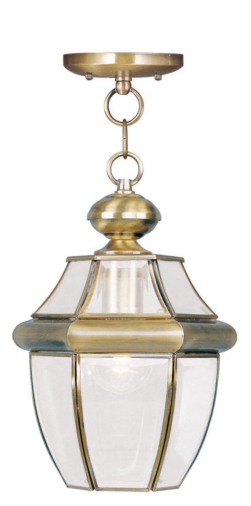 Livex Lighting-2152-01-Monterey - 1 Light Outdoor Pendant Lantern in Monterey Style - 8.5 Inches wide by 12.75 Inches high Antique Brass  Brushed Nickel Finish with Clear Beveled Glass