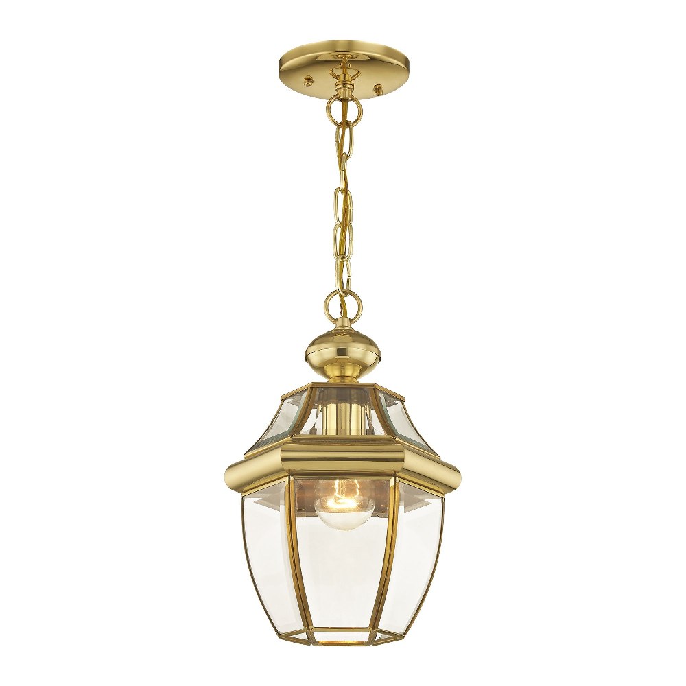 Livex Lighting-2152-02-Monterey - 1 Light Outdoor Pendant Lantern in Monterey Style - 8.5 Inches wide by 12.75 Inches high Polished Brass  Brushed Nickel Finish with Clear Beveled Glass