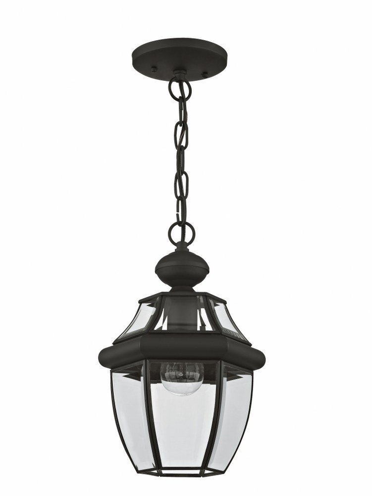 Livex Lighting-2152-04-Monterey - 1 Light Outdoor Pendant Lantern in Monterey Style - 8.5 Inches wide by 12.75 Inches high Black  Brushed Nickel Finish with Clear Beveled Glass