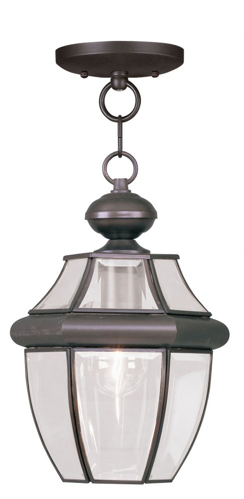 Livex Lighting-2152-07-Monterey - 1 Light Outdoor Pendant Lantern in Monterey Style - 8.5 Inches wide by 12.75 Inches high Bronze  Brushed Nickel Finish with Clear Beveled Glass