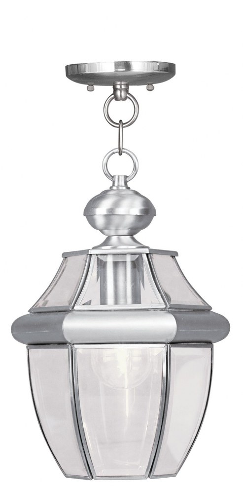 Livex Lighting-2152-91-Monterey - 1 Light Outdoor Pendant Lantern in Monterey Style - 8.5 Inches wide by 12.75 Inches high Brushed Nickel  Brushed Nickel Finish with Clear Beveled Glass