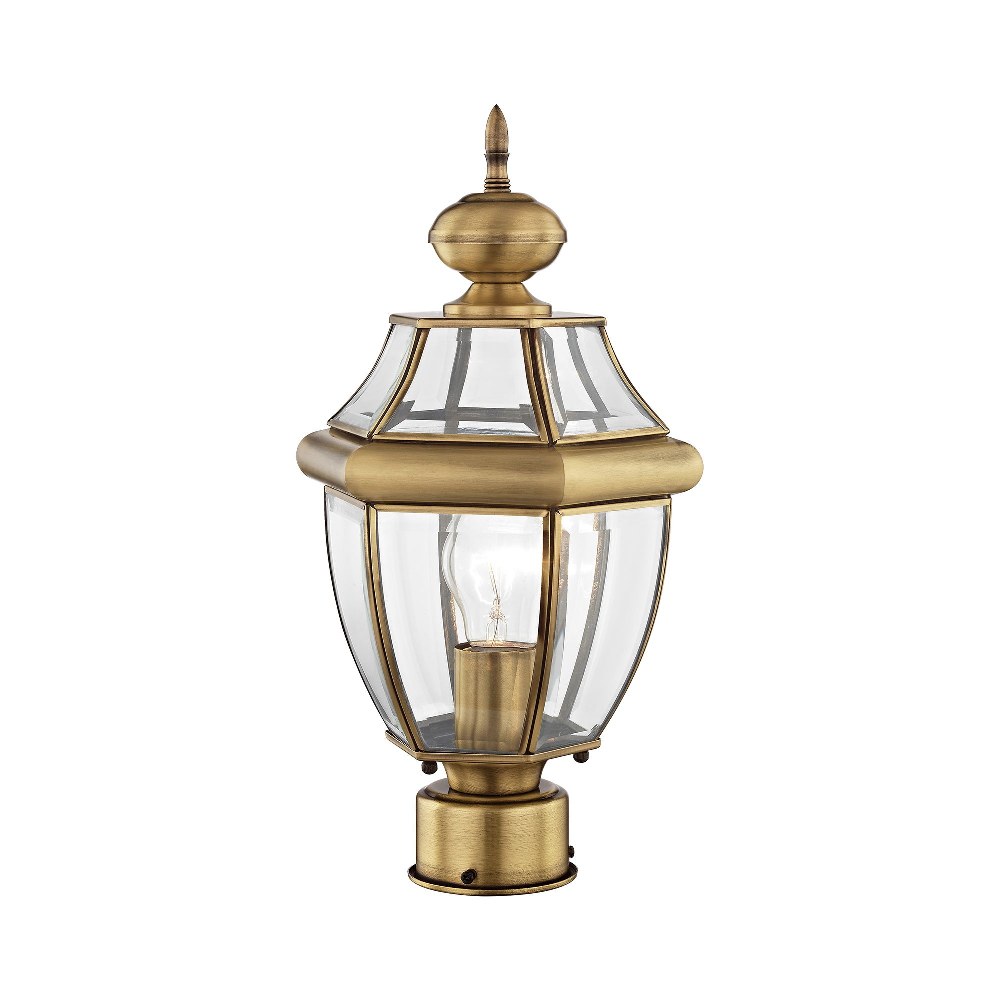 Livex Lighting-2153-01-Monterey - 1 Light Outdoor Post Top Lantern in Monterey Style - 8.5 Inches wide by 16.5 Inches high Antique Brass  Brushed Nickel Finish with Clear Beveled Glass