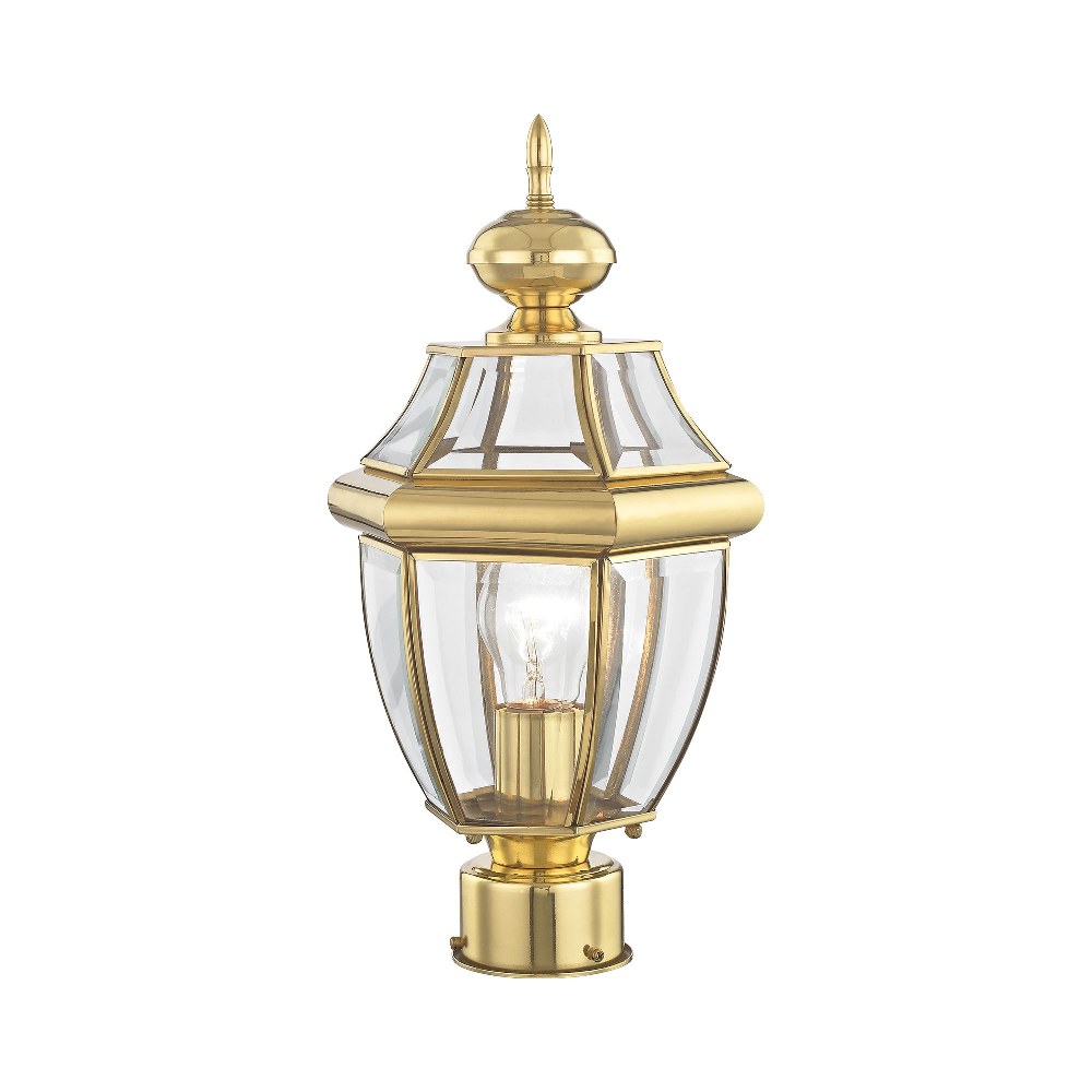 Livex Lighting-2153-02-Monterey - 1 Light Outdoor Post Top Lantern in Monterey Style - 8.5 Inches wide by 16.5 Inches high Polished Brass  Brushed Nickel Finish with Clear Beveled Glass