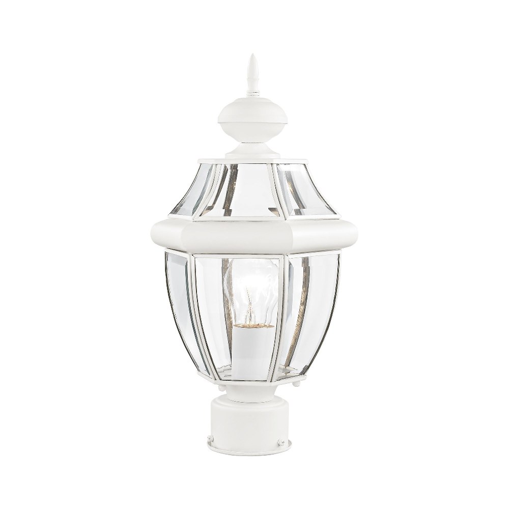 Livex Lighting-2153-03-Monterey - 1 Light Outdoor Post Top Lantern in Monterey Style - 8.5 Inches wide by 16.5 Inches high White  Brushed Nickel Finish with Clear Beveled Glass