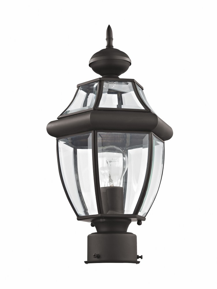 Livex Lighting-2153-07-Monterey - 1 Light Outdoor Post Top Lantern in Monterey Style - 8.5 Inches wide by 16.5 Inches high Bronze  Brushed Nickel Finish with Clear Beveled Glass