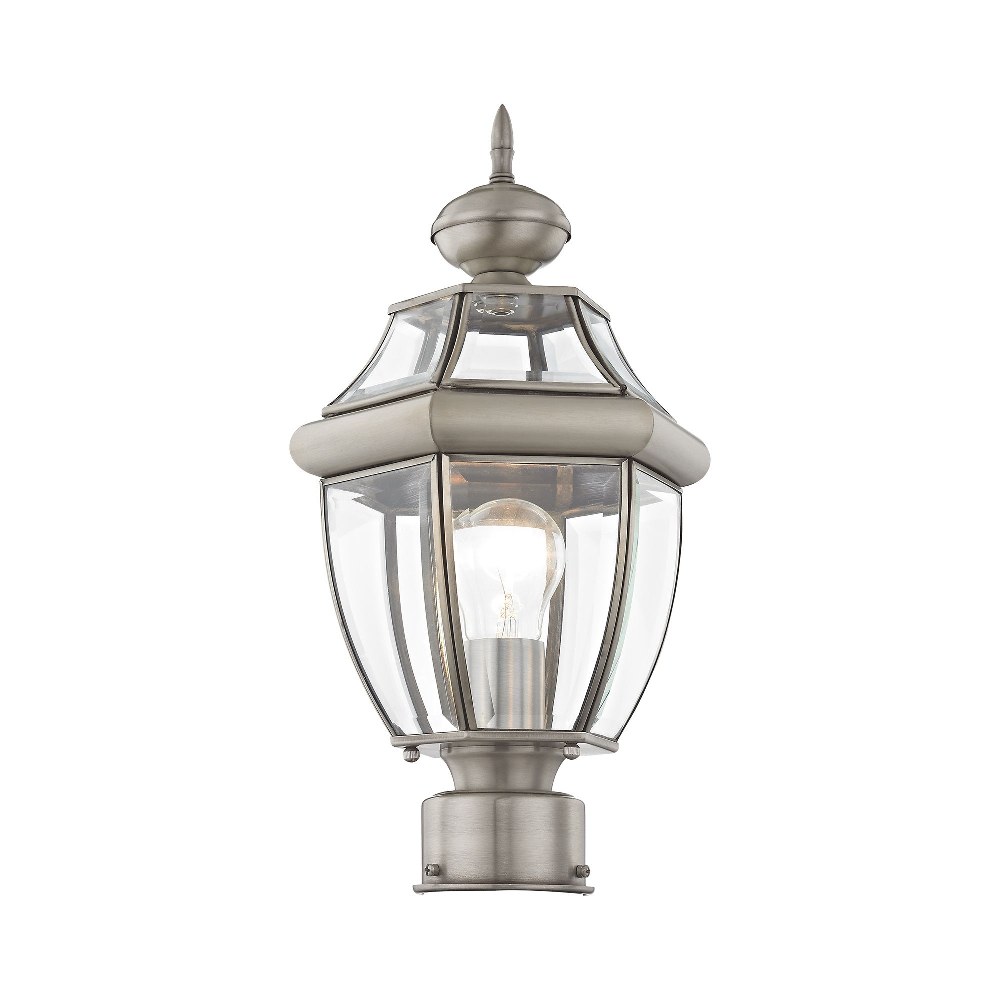 Livex Lighting-2153-91-Monterey - 1 Light Outdoor Post Top Lantern in Monterey Style - 8.5 Inches wide by 16.5 Inches high Brushed Nickel  Brushed Nickel Finish with Clear Beveled Glass