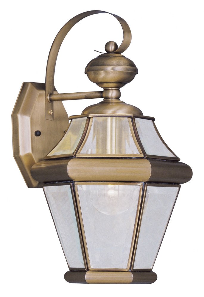 Livex Lighting-2161-01-Georgetown - 1 Light Outdoor Wall Lantern in Georgetown Style - 8.25 Inches wide by 15 Inches high Antique Brass  Brushed Nickel Finish with Clear Beveled Glass