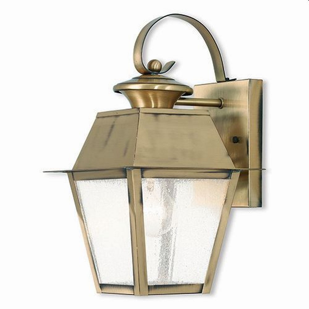 Livex Lighting-2162-01-Mansfield - 1 Light Outdoor Wall Lantern in Mansfield Style - 7.5 Inches wide by 12.5 Inches high Antique Brass  Charcoal Finish with Seeded Glass