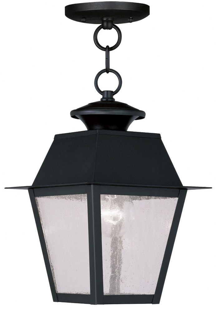 Livex Lighting-2164-04-Mansfield - 1 Light Outdoor Pendant Lantern in Mansfield Style - 7.5 Inches wide by 11.5 Inches high   Black Finish with Seeded Glass