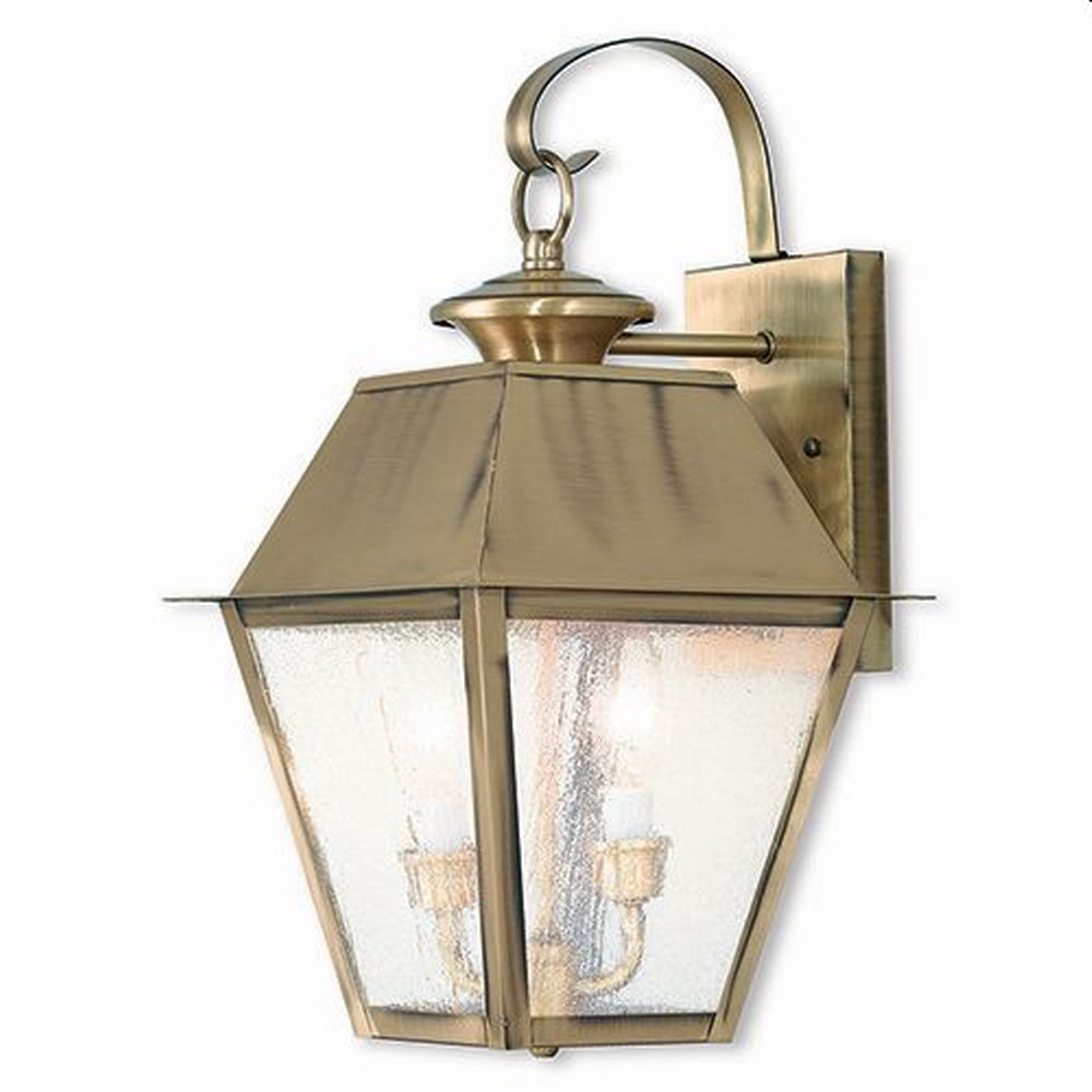 Livex Lighting-2165-01-Mansfield - 2 Light Outdoor Wall Lantern in Mansfield Style - 12 Inches wide by 23.5 Inches high Antique Brass  Charcoal Finish with Seeded Glass