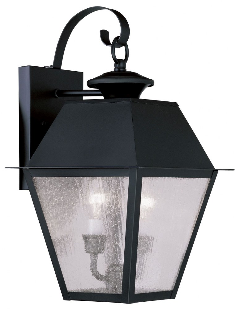 Livex Lighting-2165-04-Mansfield - 3 Light Outdoor Wall Lantern in Mansfield Style - 12 Inches wide by 23 Inches high   Black Finish with Seeded Glass