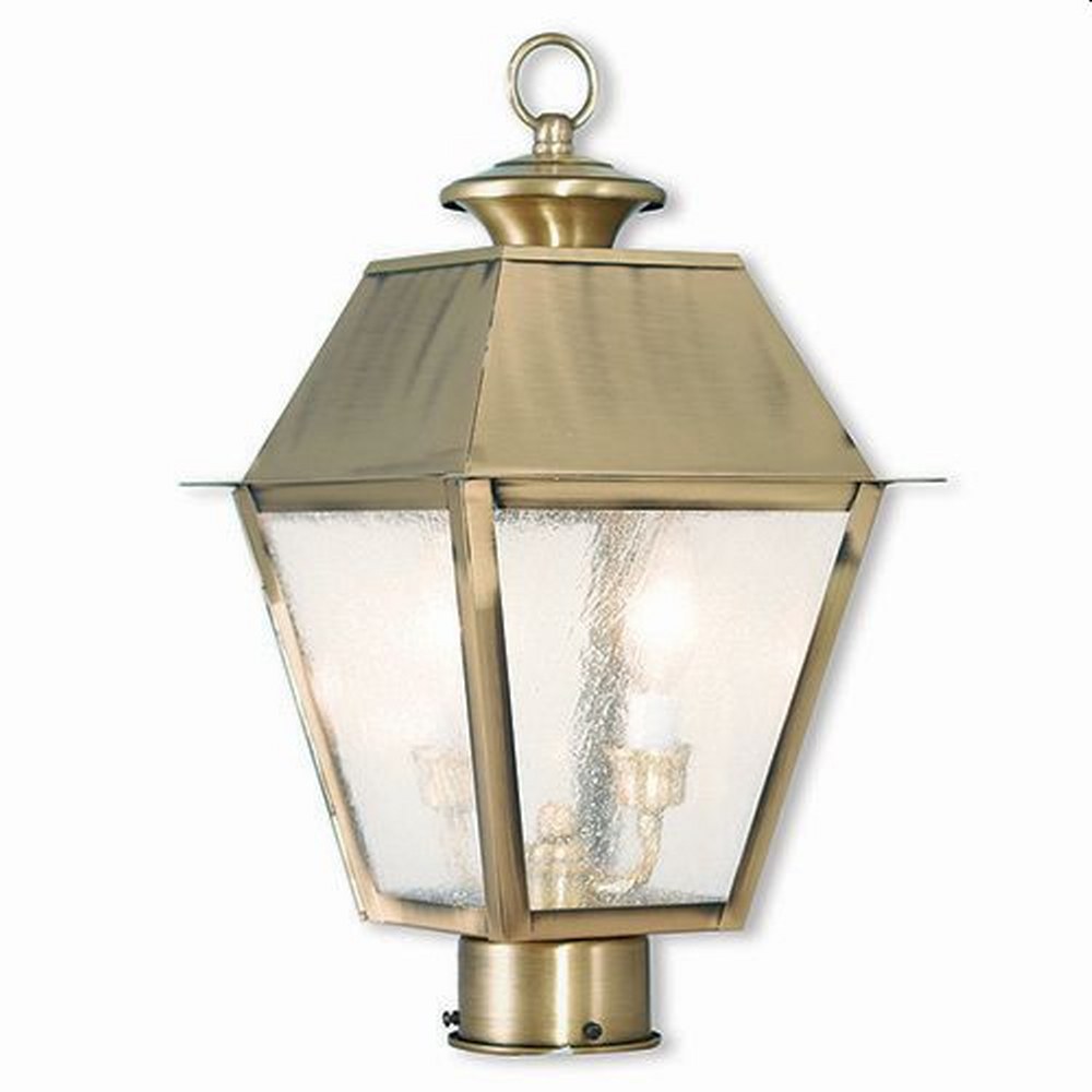 Livex Lighting-2166-01-Mansfield - 2 Light Outdoor Post Top Lantern in Mansfield Style - 9 Inches wide by 16.5 Inches high Antique Brass  Charcoal Finish with Seeded Glass