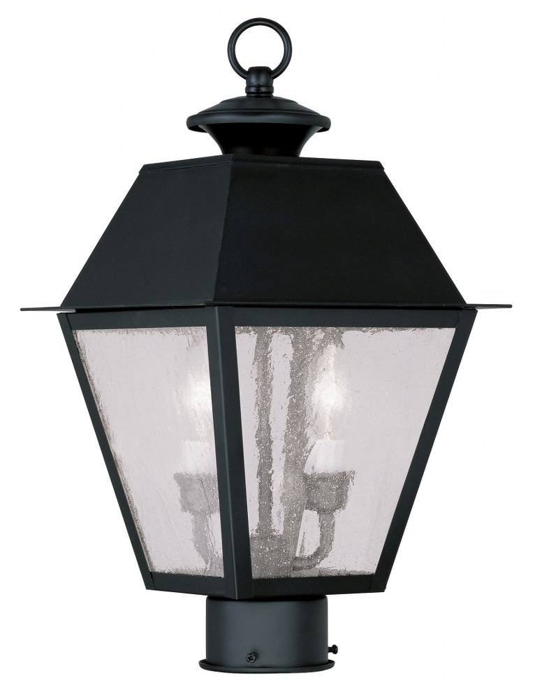 Livex Lighting-2166-04-Mansfield - 2 Light Outdoor Post Top Lantern in Mansfield Style - 9 Inches wide by 16.5 Inches high   Black Finish with Seeded Glass