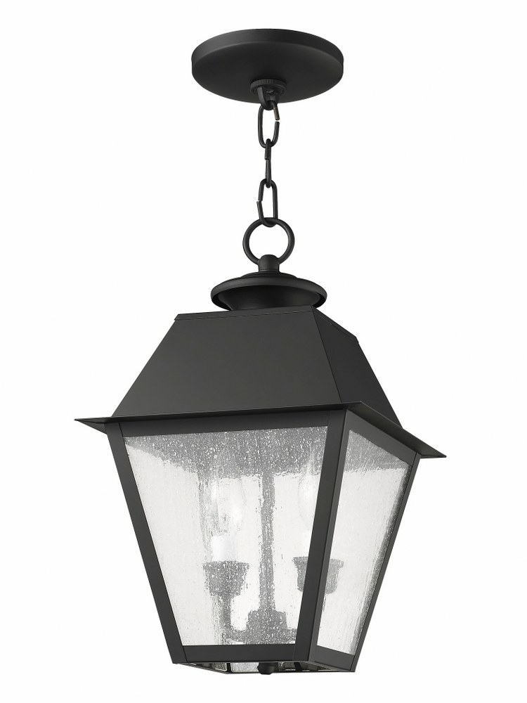 Livex Lighting-2167-04-Mansfield - 2 Light Outdoor Pendant Lantern in Mansfield Style - 9 Inches wide by 15 Inches high   Black Finish with Seeded Glass