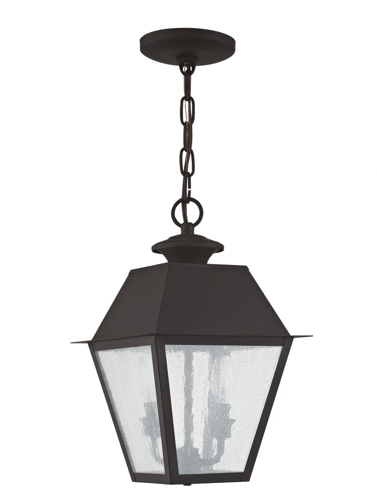 Livex Lighting-2167-07-Mansfield - 2 Light Outdoor Pendant Lantern in Mansfield Style - 9 Inches wide by 15 Inches high   Bronze Finish with Seeded Glass