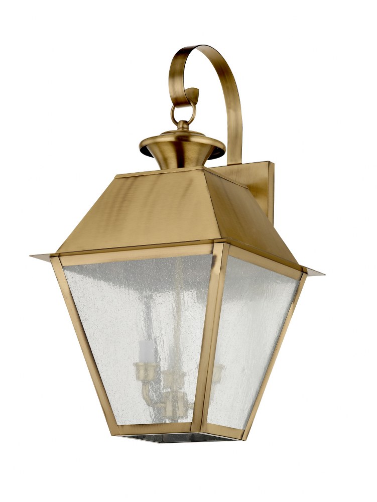 Livex Lighting-2168-01-Mansfield - 3 Light Outdoor Wall Lantern in Mansfield Style - 12 Inches wide by 23 Inches high Antique Brass  Charcoal Finish with Seeded Glass