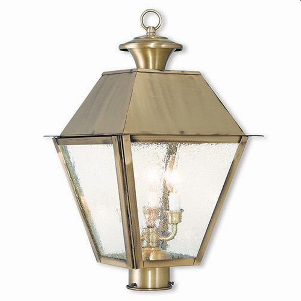 Livex Lighting-2169-01-Mansfield - 3 Light Outdoor Post Top Lantern in Mansfield Style - 12 Inches wide by 20 Inches high Antique Brass  Charcoal Finish with Seeded Glass