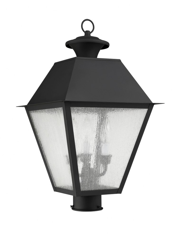 Livex Lighting-2169-04-Mansfield - 3 Light Outdoor Post Top Lantern in Mansfield Style - 12 Inches wide by 20 Inches high   Black Finish with Seeded Glass