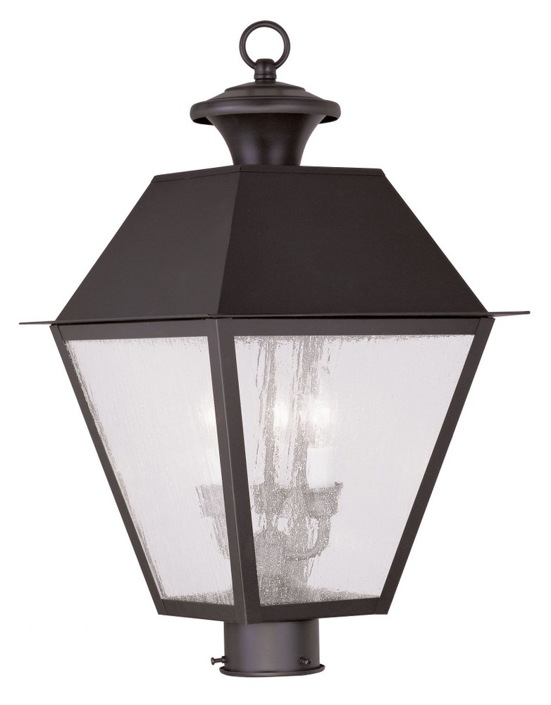 Livex Lighting-2169-07-Mansfield - 3 Light Outdoor Post Top Lantern in Mansfield Style - 12 Inches wide by 20 Inches high   Bronze Finish with Seeded Glass