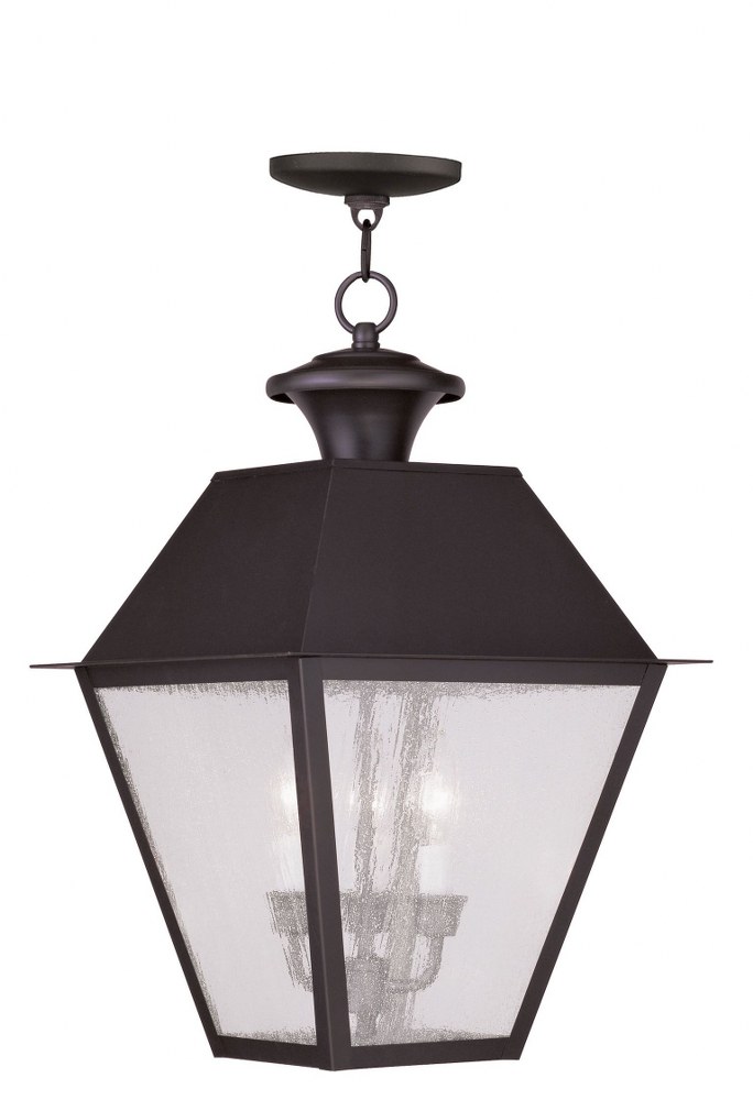 Livex Lighting-2170-07-Mansfield - 3 Light Outdoor Pendant Lantern in Mansfield Style - 12 Inches wide by 19 Inches high   Bronze Finish with Seeded Glass