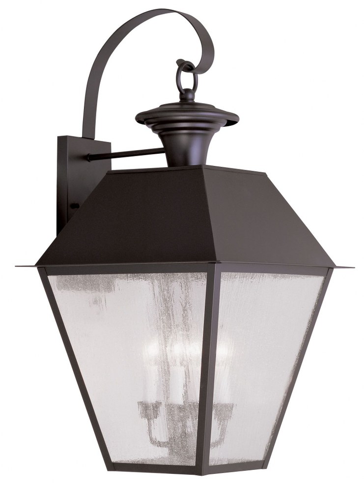 Livex Lighting-2172-07-Mansfield - 4 Light Outdoor Wall Lantern in Mansfield Style - 15 Inches wide by 27.5 Inches high   Bronze Finish with Seeded Glass