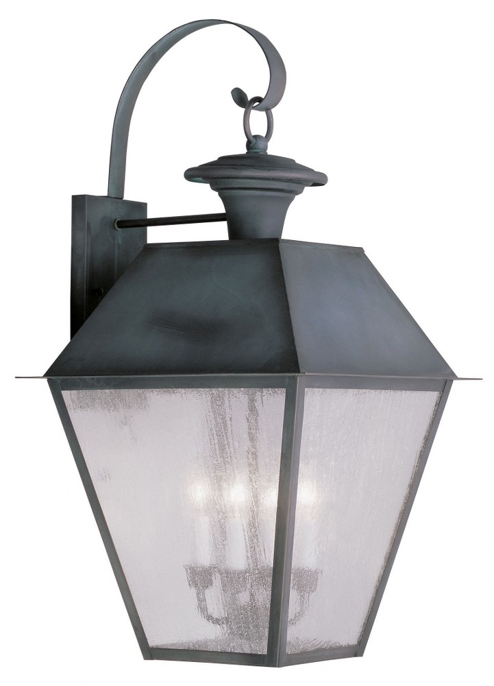 Livex Lighting-2172-61-Mansfield - 4 Light Outdoor Wall Lantern in Mansfield Style - 15 Inches wide by 27.5 Inches high   Charcoal Finish with Seeded Glass