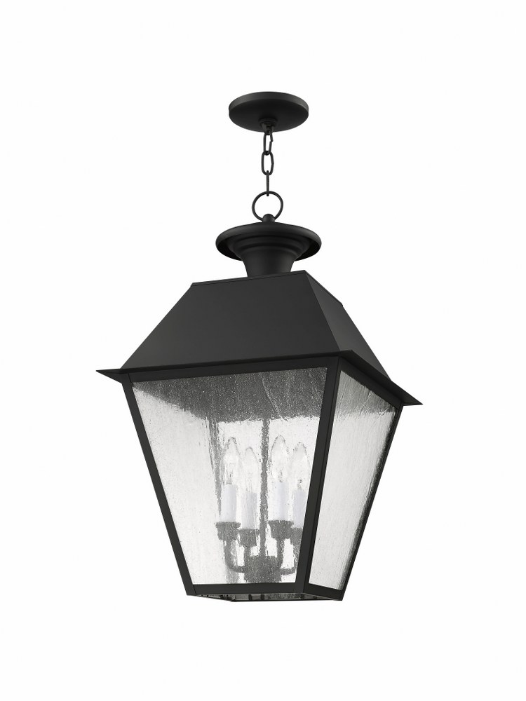 Livex Lighting-2174-04-Mansfield - 4 Light Outdoor Pendant Lantern in Mansfield Style - 15 Inches wide by 24.5 Inches high   Black Finish with Seeded Glass
