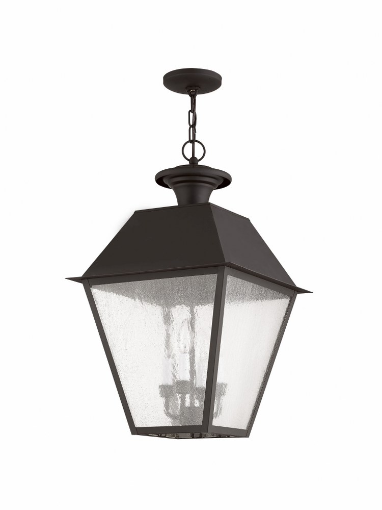 Livex Lighting-2174-07-Mansfield - 4 Light Outdoor Pendant Lantern in Mansfield Style - 15 Inches wide by 24.5 Inches high   Bronze Finish with Seeded Glass