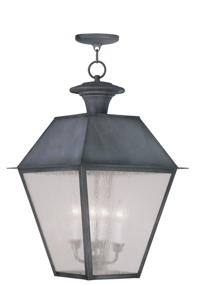 Livex Lighting-2174-61-Mansfield - 4 Light Outdoor Pendant Lantern in Mansfield Style - 15 Inches wide by 24.5 Inches high   Charcoal Finish with Seeded Glass