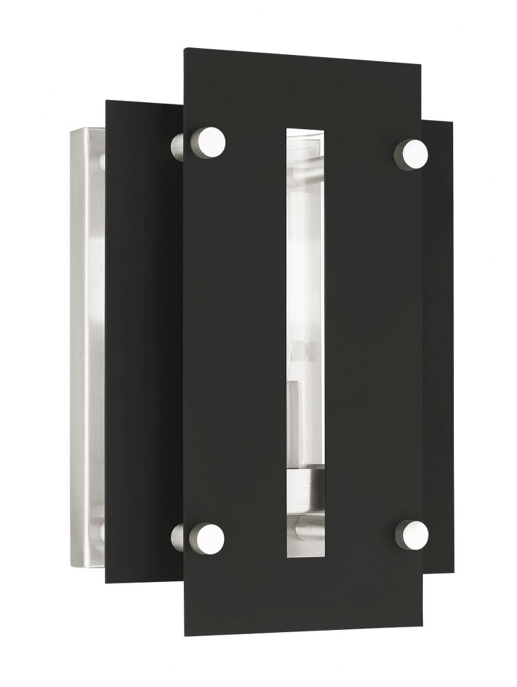 Livex Lighting-21771-04-Utrecht - 1 Light Outdoor Wall Lantern in Utrecht Style - 7 Inches wide by 10 Inches high   Black/Brushed Nickel Finish with Clear Glass