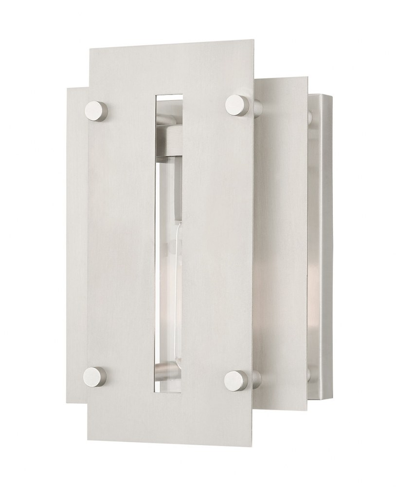 Livex Lighting-21771-91-Utrecht - 1 Light Outdoor Wall Lantern in Utrecht Style - 7 Inches wide by 10 Inches high   Brushed Nickel Finish with Clear Glass