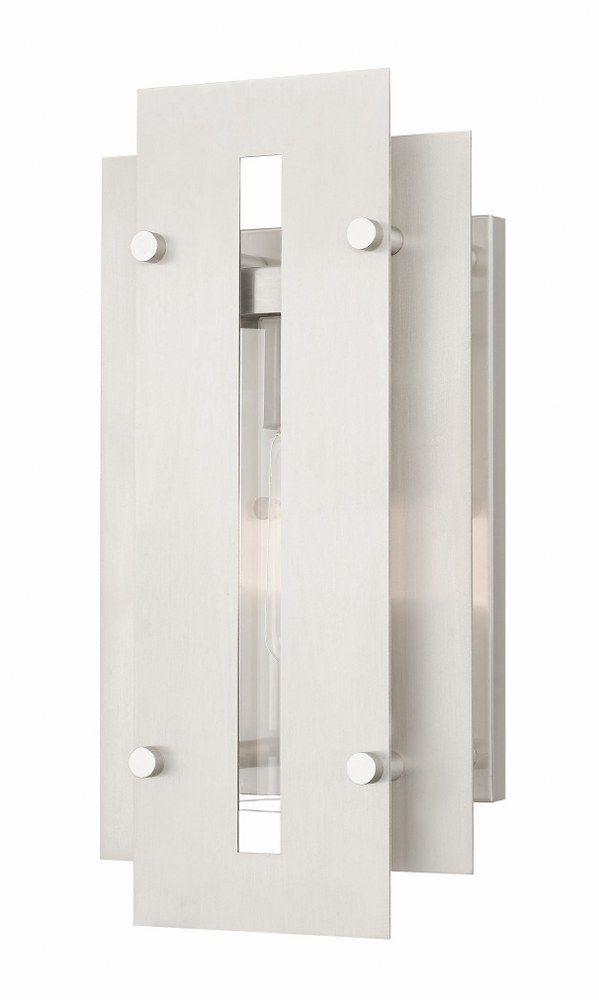 Livex Lighting-21772-91-Utrecht - 1 Light Outdoor Wall Lantern in Utrecht Style - 7 Inches wide by 14 Inches high   Brushed Nickel Finish with Clear Glass