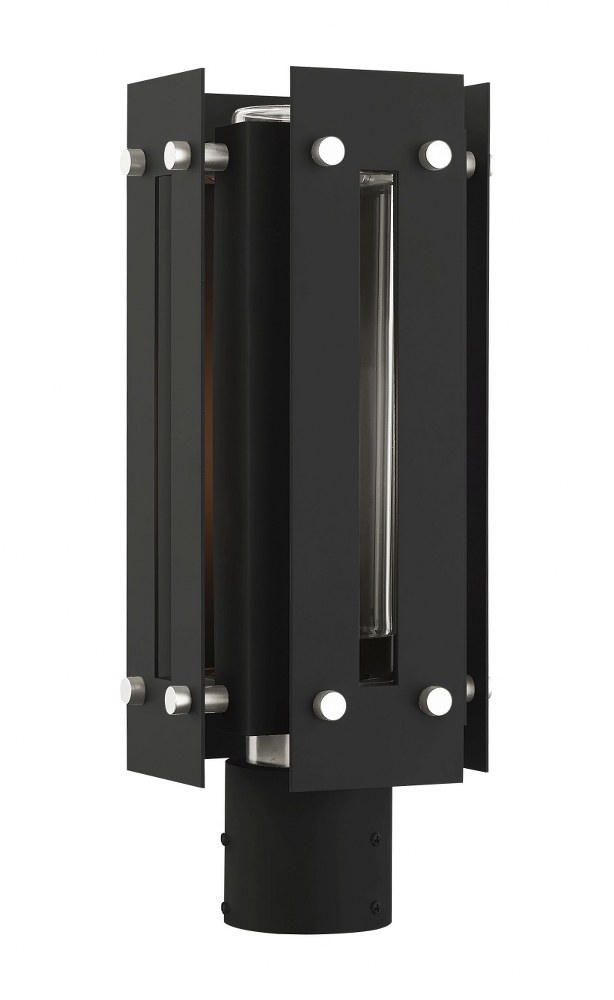 Livex Lighting-21774-04-Utrecht - 1 Light Outdoor Post Top Lantern in Utrecht Style - 6.63 Inches wide by 16 Inches high   Black/Brushed Nickel Finish with Clear Glass