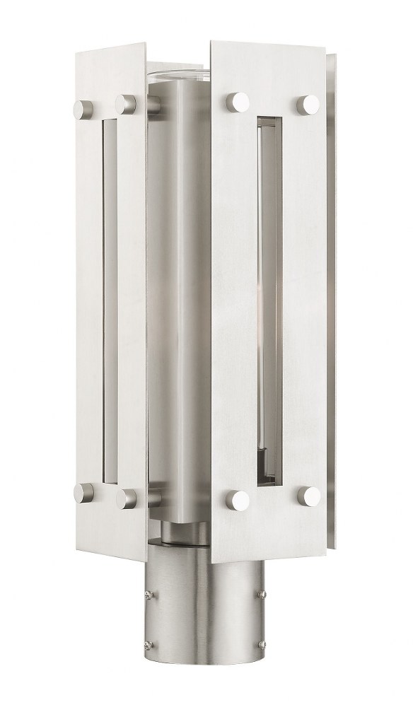Livex Lighting-21774-91-Utrecht - 1 Light Outdoor Post Top Lantern in Utrecht Style - 6.63 Inches wide by 16 Inches high   Brushed Nickel Finish with Clear Glass