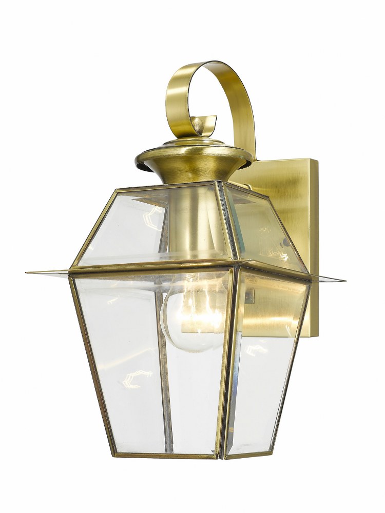 Livex Lighting-2181-01-Westover - 1 Light Outdoor Wall Lantern in Westover Style - 7.5 Inches wide by 12.5 Inches high Antique Brass  Black Finish with Clear Beveled Glass