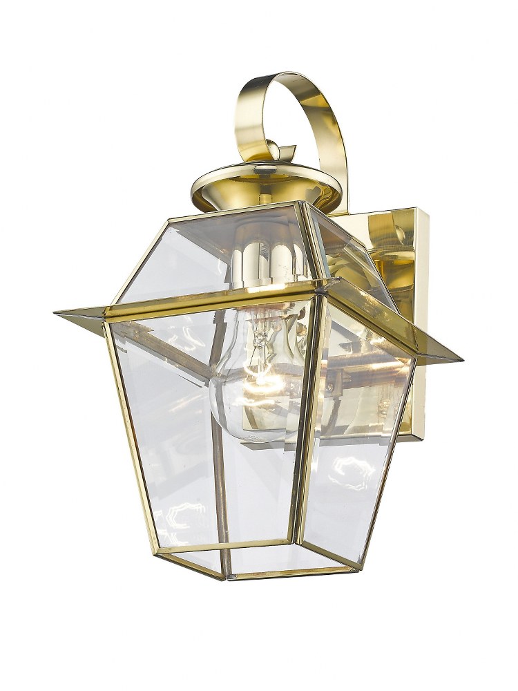 Livex Lighting-2181-02-Westover - 1 Light Outdoor Wall Lantern in Westover Style - 7.5 Inches wide by 12.5 Inches high Polished Brass  Black Finish with Clear Beveled Glass