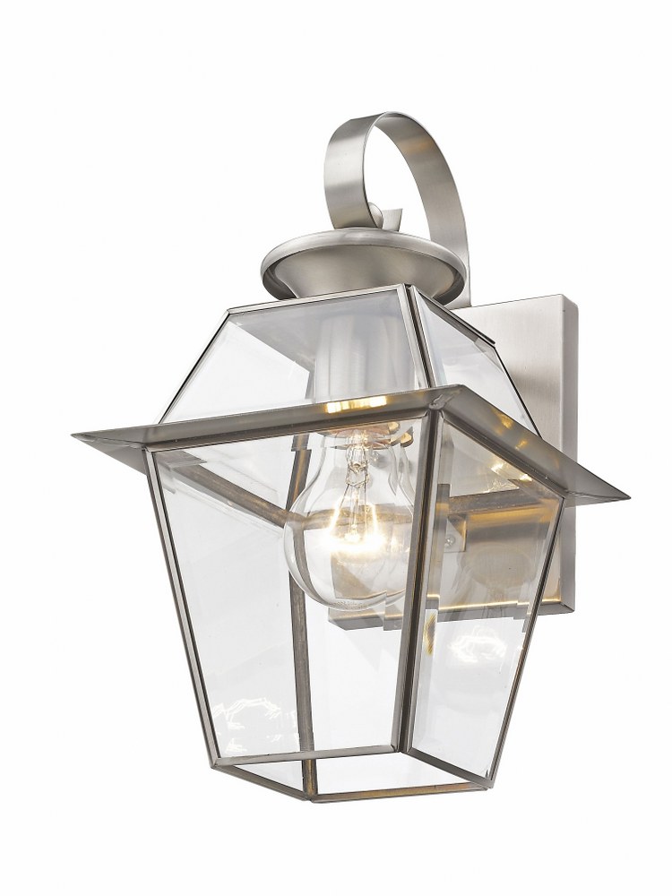 Livex Lighting-2181-91-Westover - 1 Light Outdoor Wall Lantern in Westover Style - 7.5 Inches wide by 12.5 Inches high Brushed Nickel  Black Finish with Clear Beveled Glass