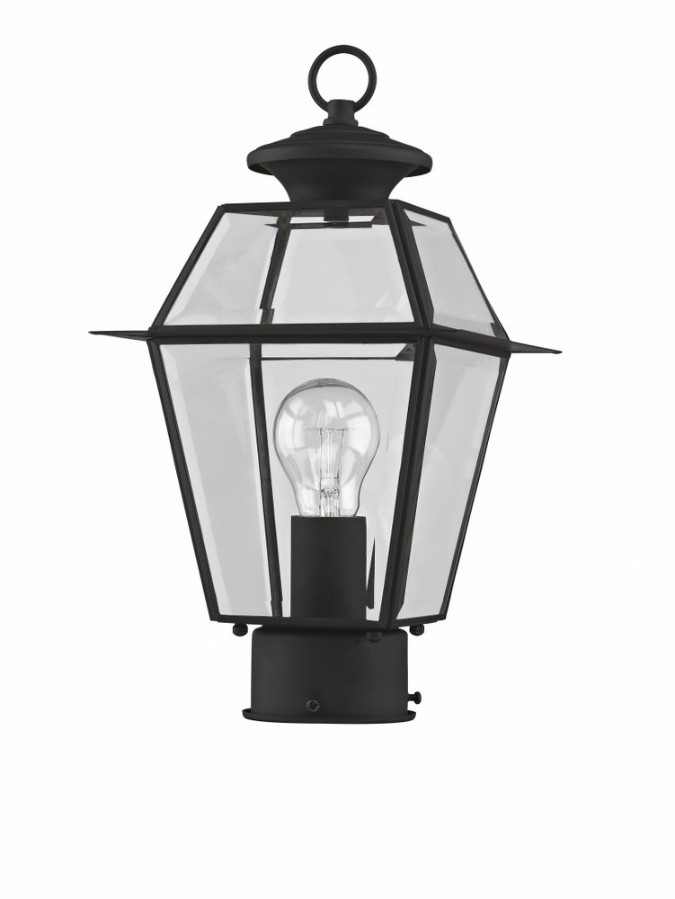 Livex Lighting-2182-04-Westover - 1 Light Outdoor Post Top Lantern in Westover Style - 7.5 Inches wide by 14 Inches high   Black Finish with Clear Beveled Glass