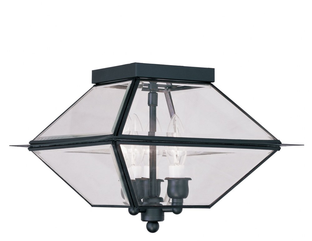 Livex Lighting-2185-04-Westover - 3 Light Outdoor Pendant Lantern in Westover Style - 12 Inches wide by 18.5 Inches high   Black Finish with Clear Beveled Glass