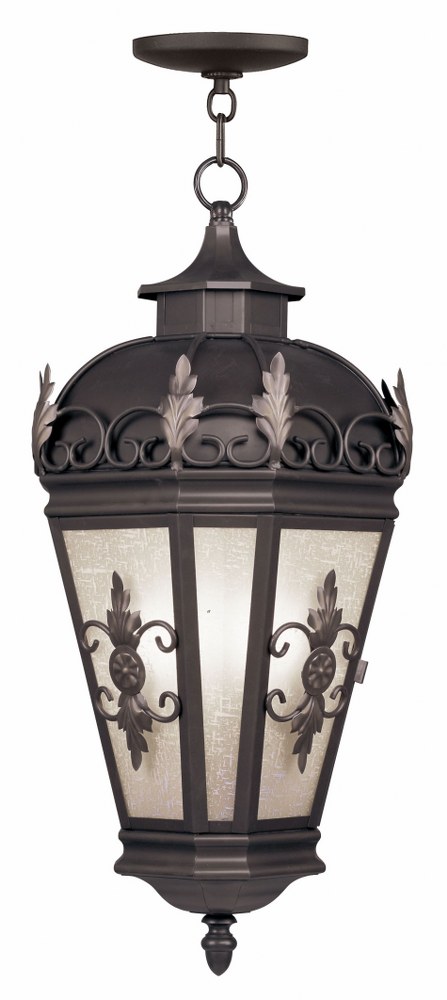 Livex Lighting-2199-07-Berkshire - 3 Light Outdoor Pendant Lantern in Berkshire Style - 11.5 Inches wide by 27.25 Inches high   Bronze Finish with Antique Honey Linen Glass