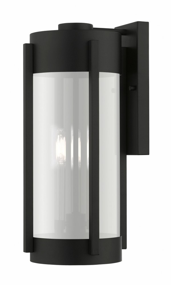Livex Lighting-22383-04-Sheridan - 3 Light Outdoor Wall Lantern in Sheridan Style - 8.5 Inches wide by 18.75 Inches high   Black/Brushed Nickel Finish with Electrical Plated Smoke Glass