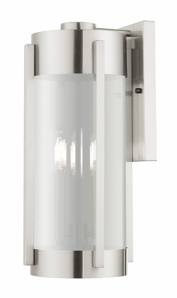 Livex Lighting-22383-91-Sheridan - 3 Light Outdoor Wall Lantern in Sheridan Style - 8.5 Inches wide by 18.75 Inches high   Brushed Nickel Finish with Electrical Plated Smoke Glass