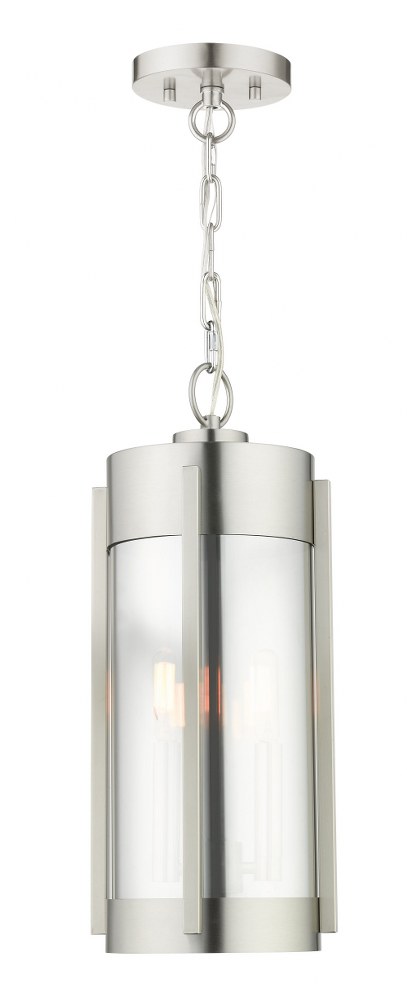 Livex Lighting-22385-91-Sheridan - 2 Light Outdoor Pendant Lantern in Sheridan Style - 7.5 Inches wide by 18 Inches high   Brushed Nickel Finish with Electrical Plated Smoke Glass