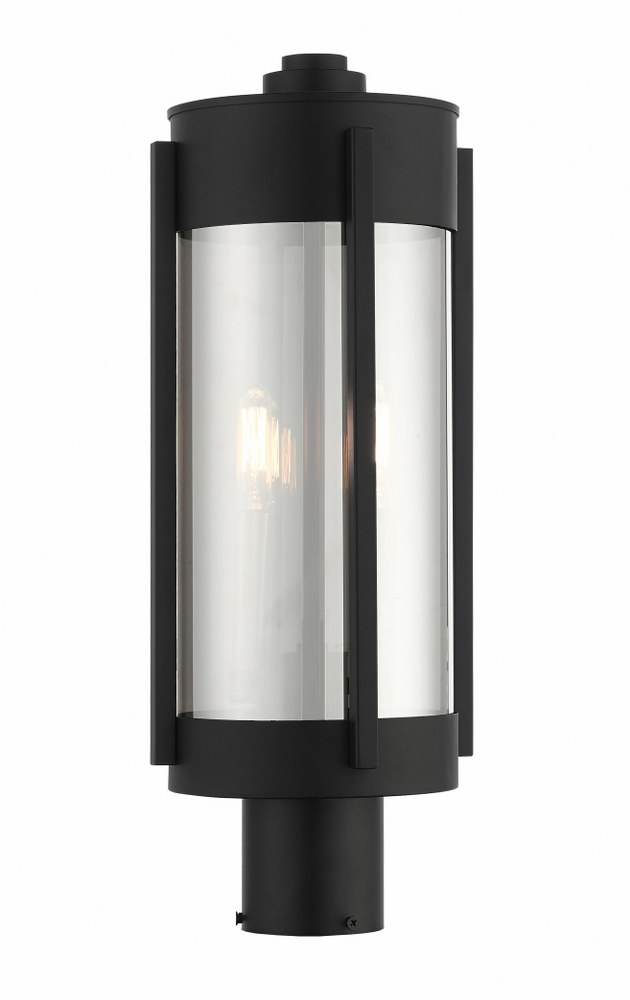 Livex Lighting-22386-04-Sheridan - 2 Light Outdoor Post Top Lantern in Sheridan Style - 7.5 Inches wide by 18.75 Inches high   Black/Brushed Nickel Finish with Electrical Plated Smoke Glass