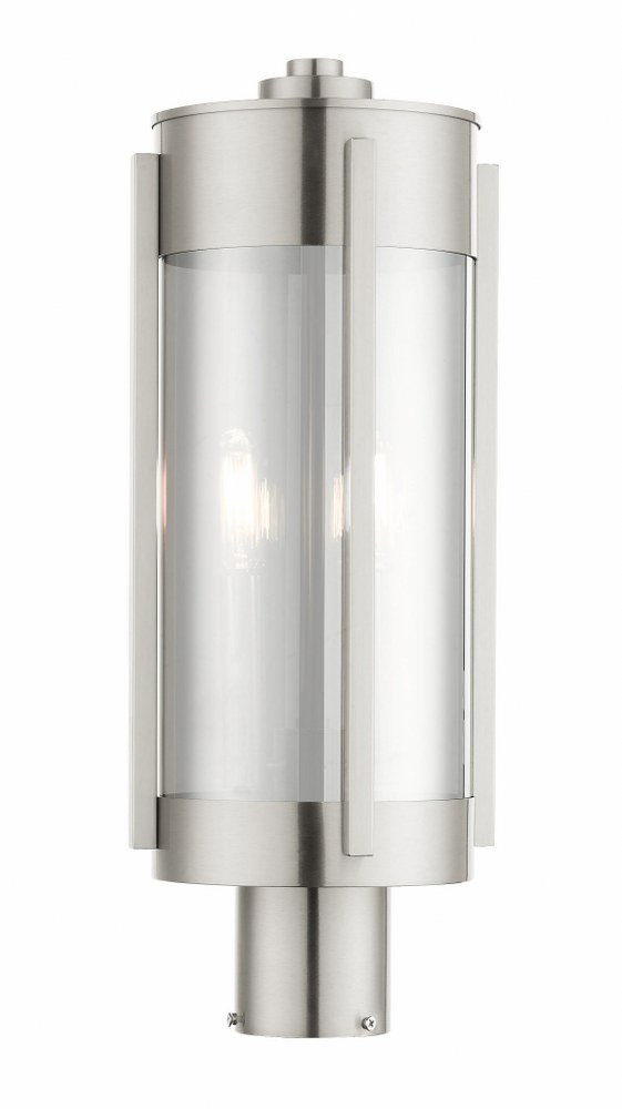 Livex Lighting-22386-91-Sheridan - 2 Light Outdoor Post Top Lantern in Sheridan Style - 7.5 Inches wide by 18.75 Inches high   Brushed Nickel Finish with Electrical Plated Smoke Glass