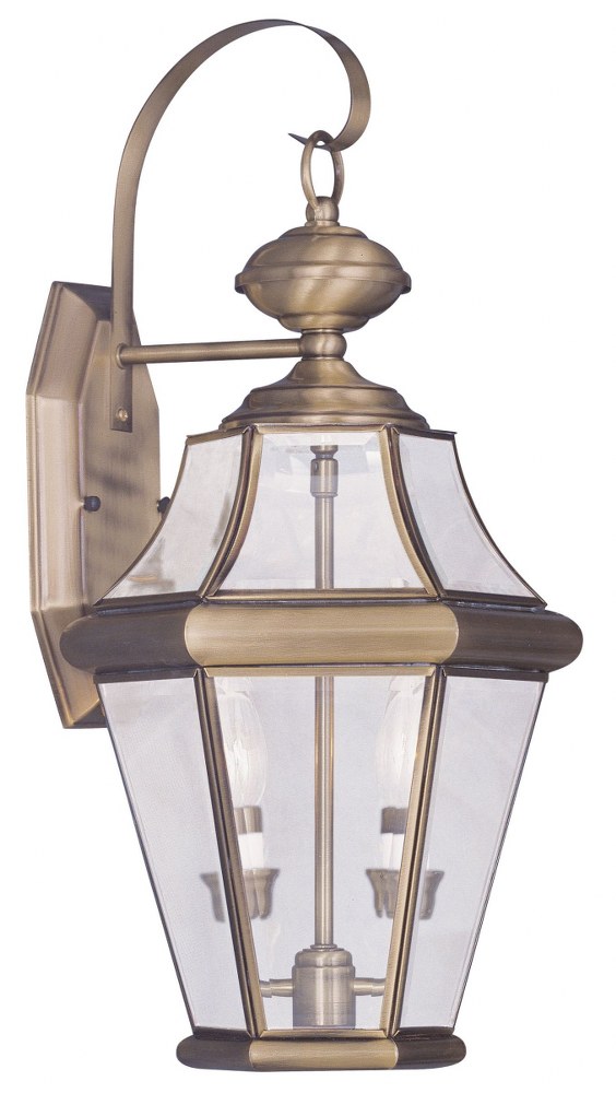 Livex Lighting-2261-01-Georgetown - 2 Light Outdoor Wall Lantern in Georgetown Style - 10.25 Inches wide by 20.75 Inches high Antique Brass  Bronze Finish with Clear Beveled Glass